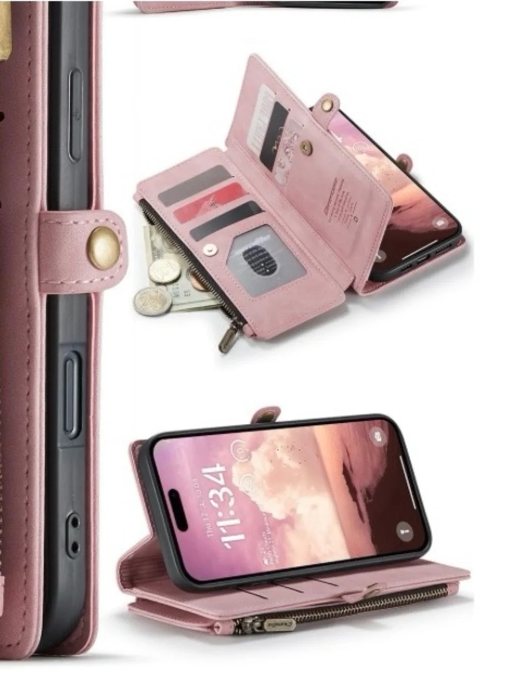 iPhone 17 Wallet Case Pu Leather RFID Blocking - PINK
